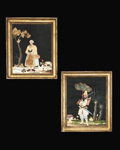 A pair of French collage pictures, late 18th or early 19th century