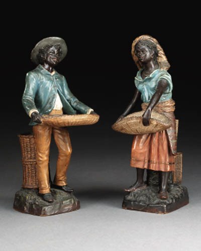 A pair of Continental polychrome terracotta figures, 19th century