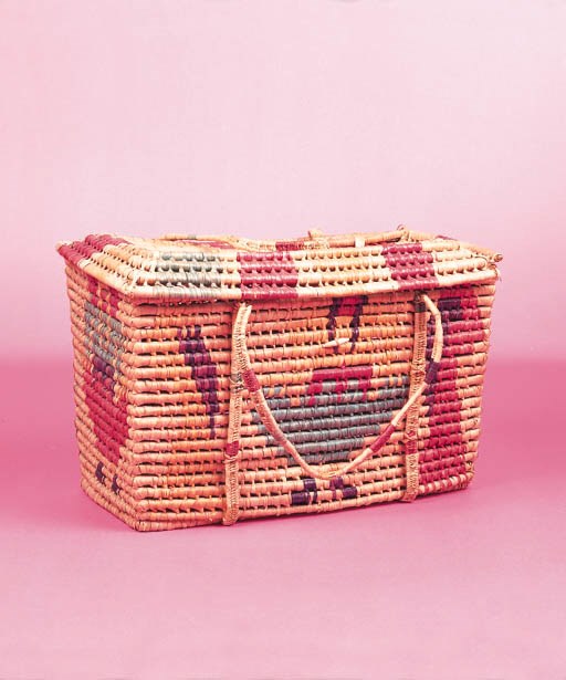 A MEXICAN BASKET AND TWO TRAYS