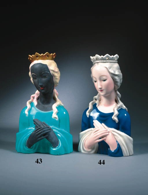 A glazed pottery bust of the Black Madonna
