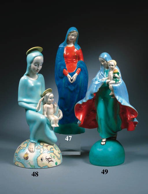 A glazed porcelain figure of the Madonna with Child