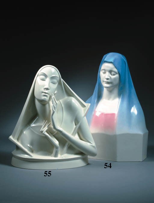 A glazed porcelain bust of the Madonna