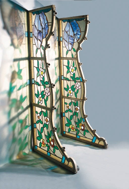 A PAIR OF LEADED-GLASS WINDOWS