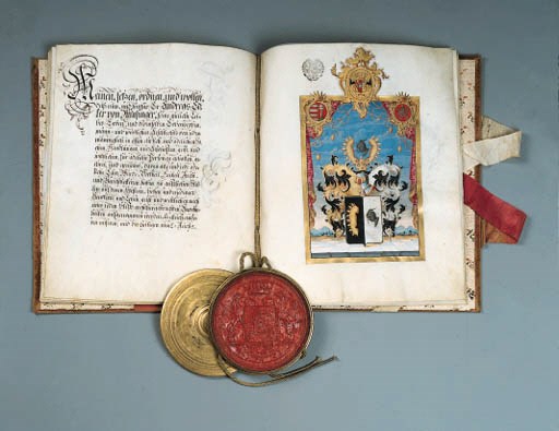 [ARALDICA]. Patente nobiliare su pergamena della met del XVIII sec. concessa ad Andreas Edlen Von Winfinger.