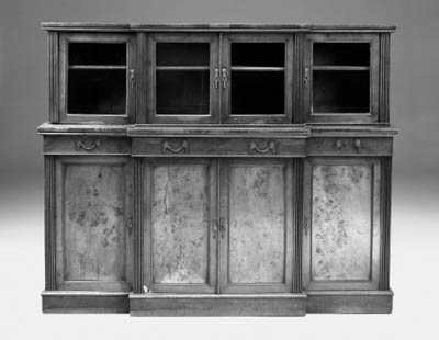 An oak breakfront bookcase, late 19th century