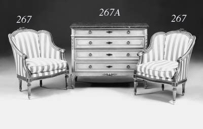 A French painted and parcel-gilt three-piece suite