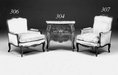 A French stained beechwood and upholstered bergere
