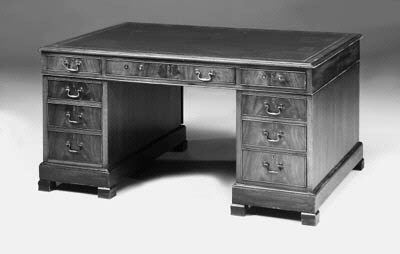 A mahogany pedestal partners desk, late 19th/early 20th century