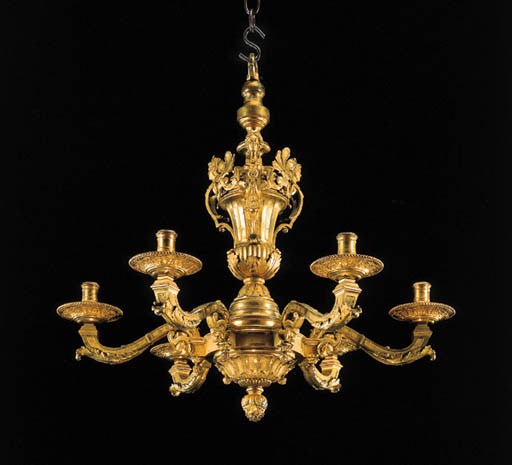 A LOUIS XIV ORMOLU SIX-LIGHT CHANDELIER