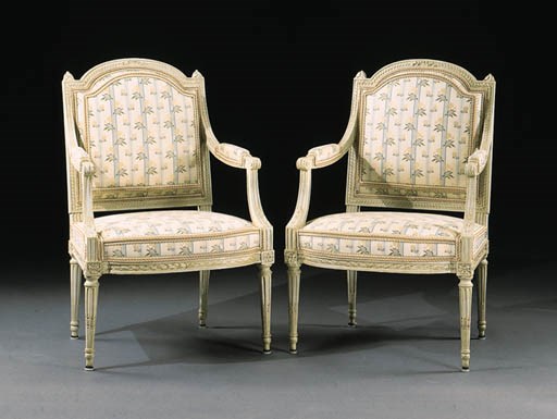A PAIR OF LOUIS XVI GREY-PAINTED FAUTEUILS