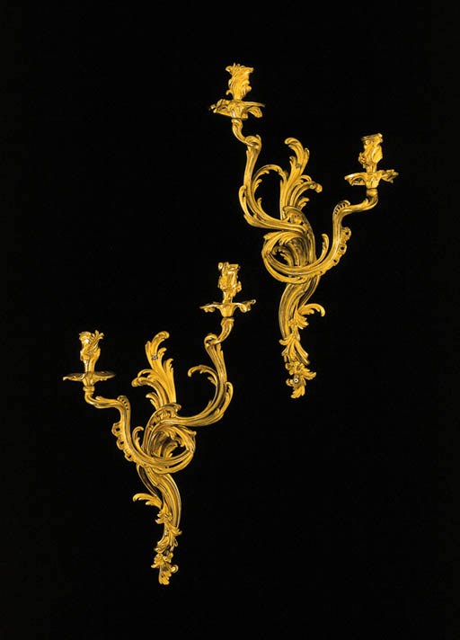 A PAIR OF LOUIS XV ORMOLU TWIN-BRANCH WALL-LIGHTS
