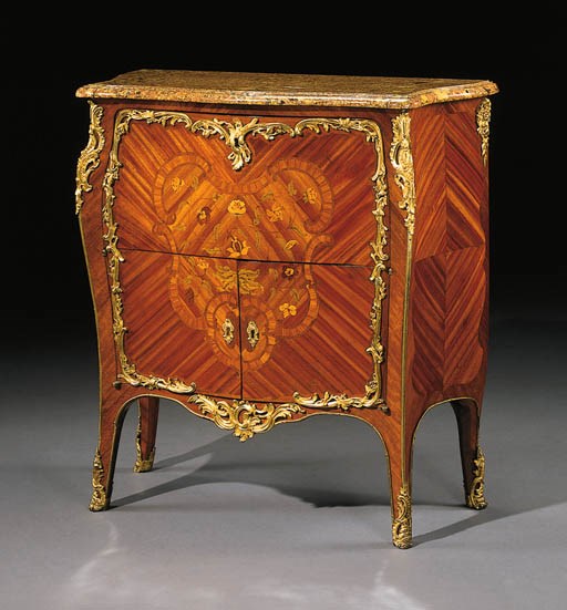 A LOUIS XV ORMOLU-MOUNTED BOIS SATINE, AMARANTH AND MARQUETRY SECRETAIRE A ABATTANT