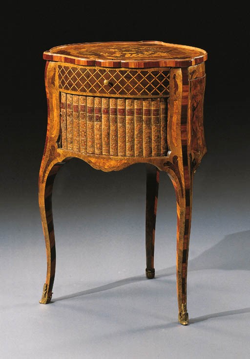 A LOUIS XV ORMOLU-MOUNTED GREEN-TINTED SYCAMORE, BURR-BIRCH, TULIPWOOD AND MARQUETRY TABLE DE TOILETTE