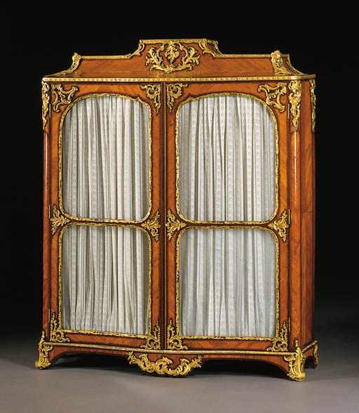 A LOUIS XV ORMOLU-MOUNTED AMARANTH AND TULIPWOOD ARMOIRE