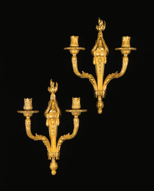 A PAIR OF LOUIS XVI ORMOLU TWIN-BRANCH WALL-LIGHTS
