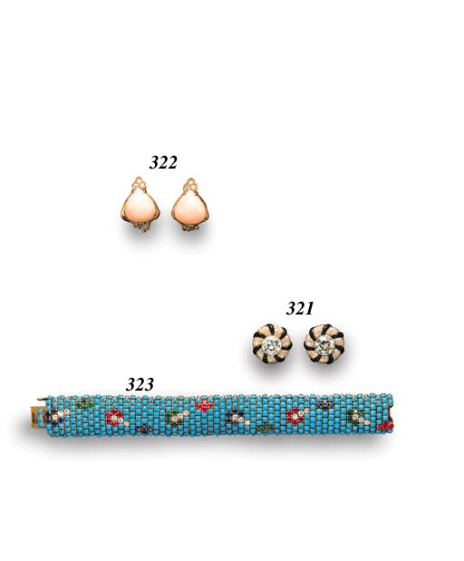 A TURQUOISE, GEM-SET AND DIAMOND FLOWER BRACELET