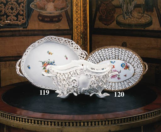A Continental white porcelain pierced basket