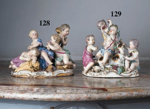 A Meissen (outside decorated) figure group of putti emblematic of Summer