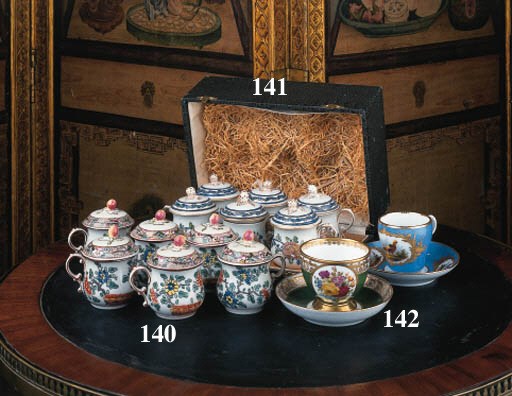 Six French porcelain famille rose custard cups and covers