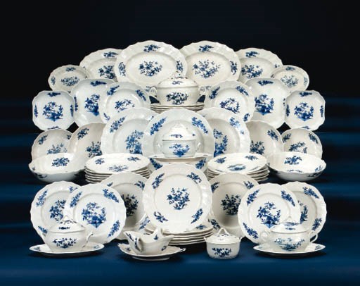 A Tournai blue and white composite part dinner and dessert service