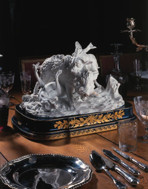 A Sèvres biscuit porcelain seven-piece table centrepiece of The Hunt