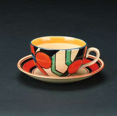 'Orange Picasso Flower' a  'Bizarre' Globe teacup and saucer