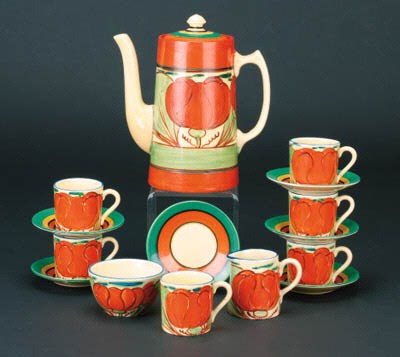 'Orange Lily' a  'Bizarre' Tankard coffee set for six