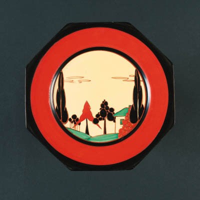 'Red Trees and House' a  'Fantasque Bizarre' plate