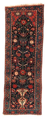 A fine unusual Qashqai prayer runner, South-West Persia