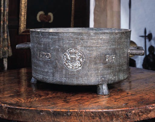 A Charles II leaded bronze twin handled bushel, circa 1670