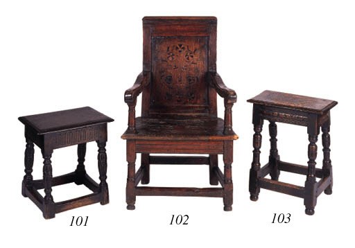 An oak joined stool, English, early 20th century