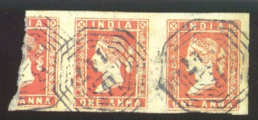 used  1a. red Die I, a horizontal pair with another part stamp at left, good to large margins, cancelled "B/147", fine. S.G. Z21. Photo