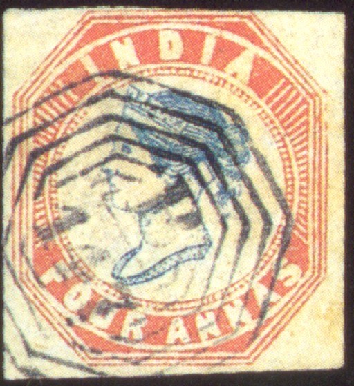 used  4a. blue and red, 4th. printing, good margins on three sides, outer frameline touched at top, clearly cancelled "B/147", fine. S.G. Z25. Photo