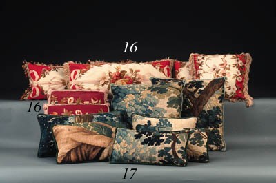 SEVEN FLEMISH VERDURE TAPESTRY PILLOWS