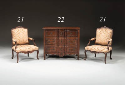 A PAIR OF LOUIS XV WALNUT FAUTEUILS A LA REINE