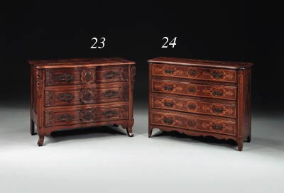 AN ITALIAN ROCOCO WALNUT, FRUITWOOD AND MARQUETRY COMMODE