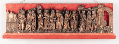 A SOUTH GERMAN POLYCHROME AND PARCEL-GILT NARRATIVE RELIEF