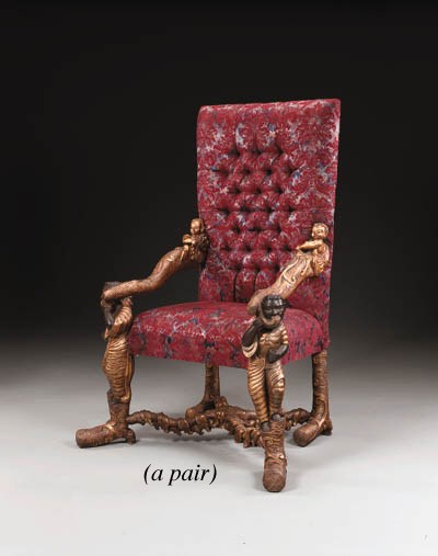 A PAIR OF ITALIAN BAROQUE STYLE ARMCHAIRS