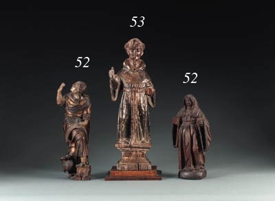 A GERMAN PARCEL-GILT AND POLYCHROME WOOD FIGURE OF A FEMALE SAINT