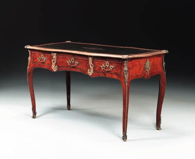 A LOUIS XV ORMOLU-MOUNTED TULIPWOOD AND KINGWOOD BUREAU-PLAT