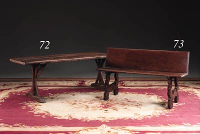 A FRENCH MEDIEVAL STYLE OAK TRESTLE TABLE