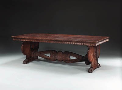 AN ITALIAN BAROQUE WALNUT REFECTORY TABLE