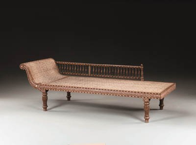 AN INDIAN COLONIAL IVORY-INLAID HARDWOOD DAYBED