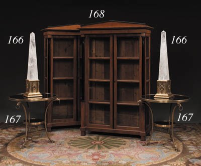 A PAIR OF NEOCLASSIC STYLE ROCK-CRYSTAL OBELISKS ON GILTWOOD BASES