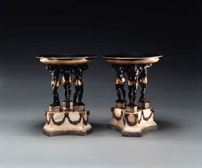 A PAIR OF NEOCLASSIC STYLE ORMOLU AND PATINATED-BRONZE TAZZE