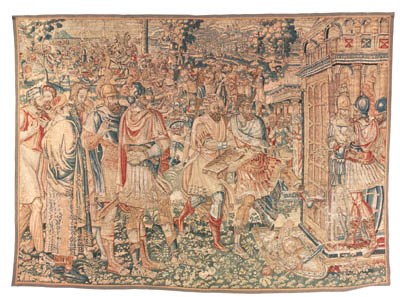 A BRUSSELS RENAISSANCE HISTORICAL TAPESTRY FRAGMENT