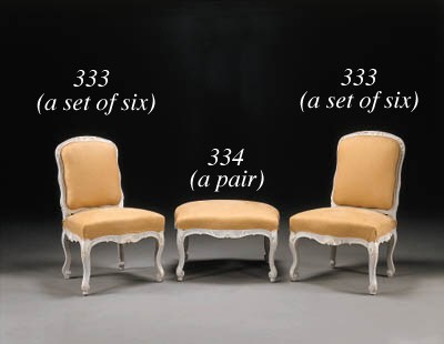A SET OF SIX EARLY LOUIS XV WHITE-PAINTED CHAISES A LA REINE
