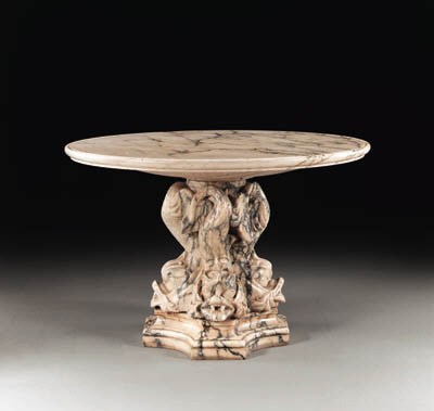 AN ITALIAN VEINED WHITE MARBLE CENTER TABLE