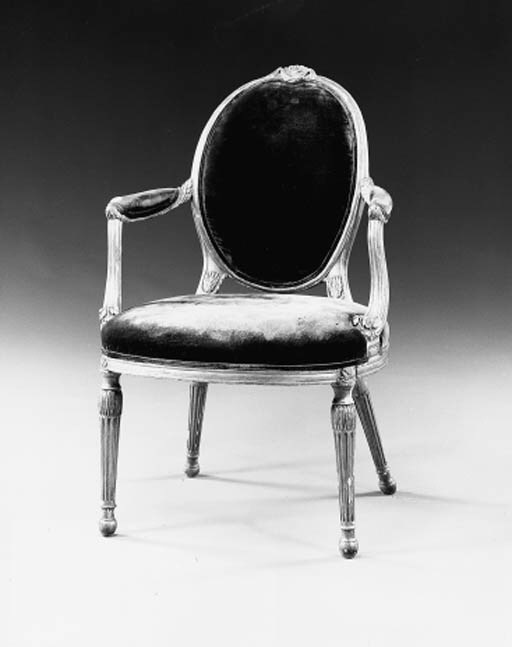 A GEORGE III GILTWOOD OPEN ARMCHAIR