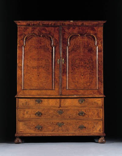 An Anglo-Dutch burr-walnut cabinet